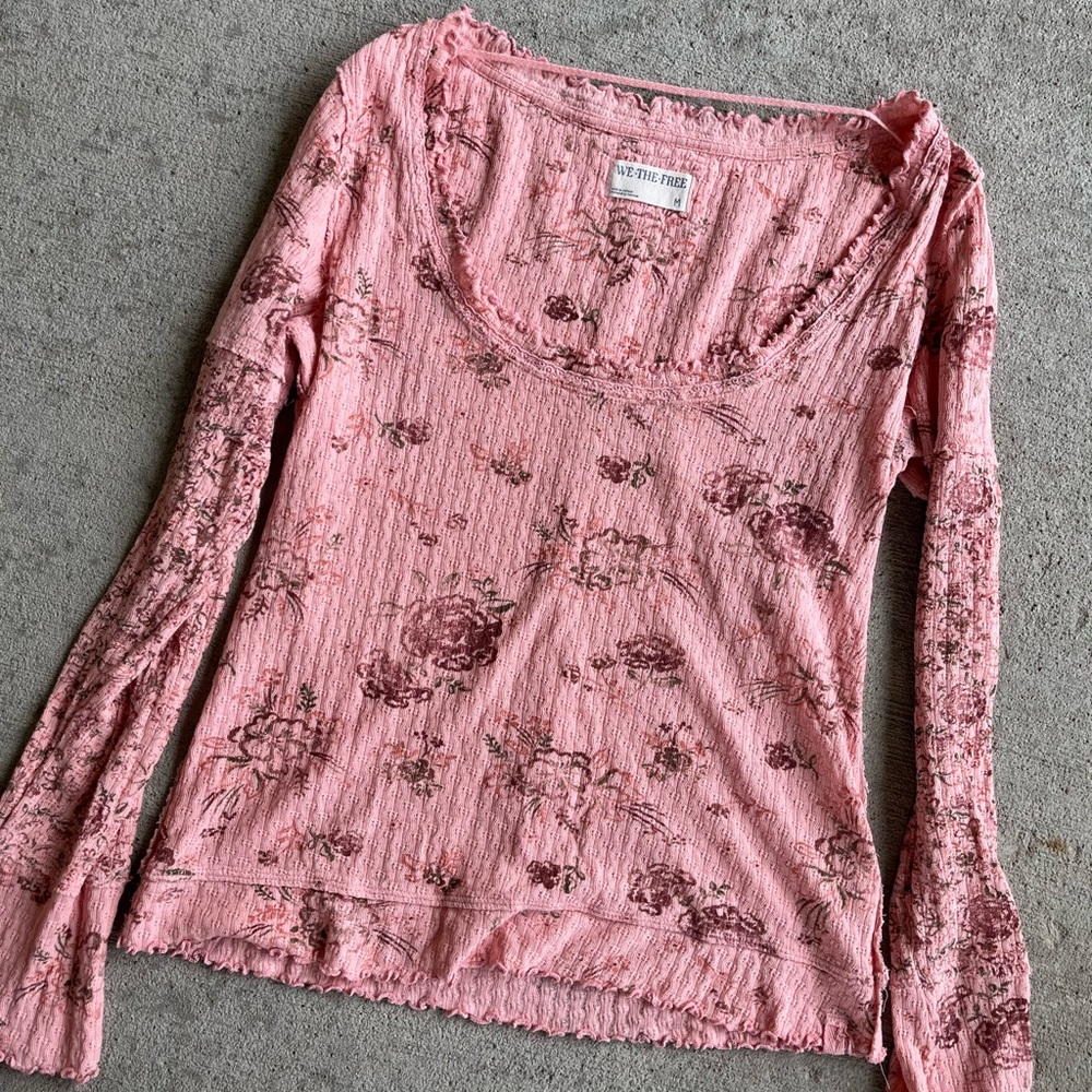 Free people we the free the free clover printed thermal pink combo long sleeve - Picture 3 of 5